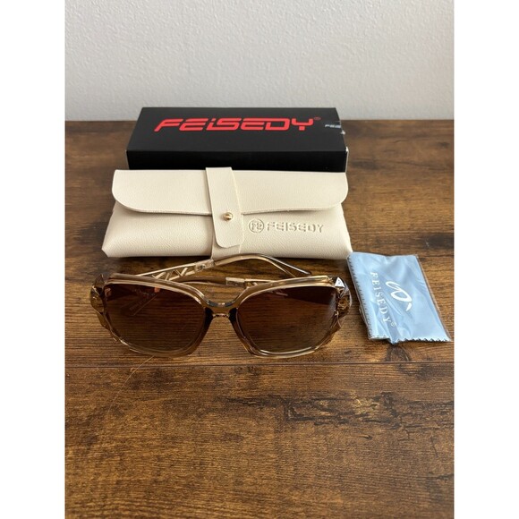 FEISEDY Polarized Women Square Sunglasses Sparkling Composite Champagne B2289 - Picture 1 of 16